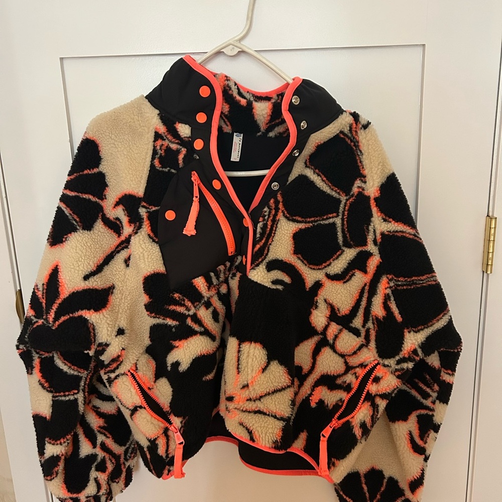 Free People Movement Floral Fleece Pullover with Neon Accents